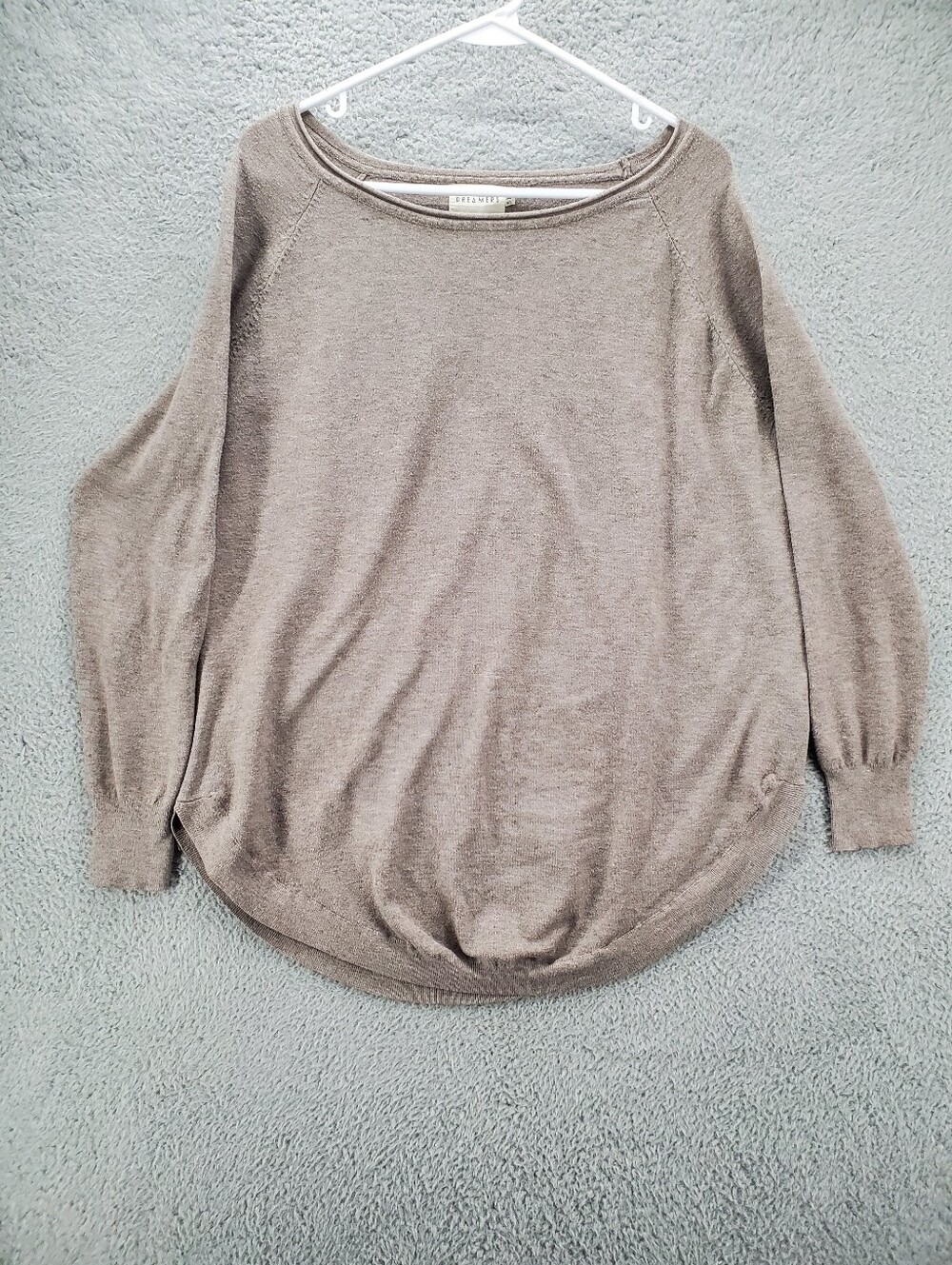 Dreamers Oversized Sweater Womens M/L Tan Boatneck Curved Hem